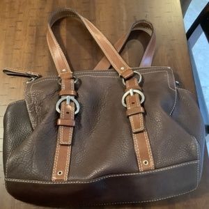 Coach large leather brown tote COA